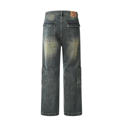 Fashion Washed Yellow Denim Overalls Men