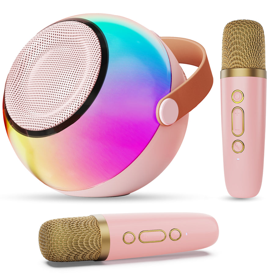 Mini Karaoke Machine With Dazzling Lights And Wireless Microphones