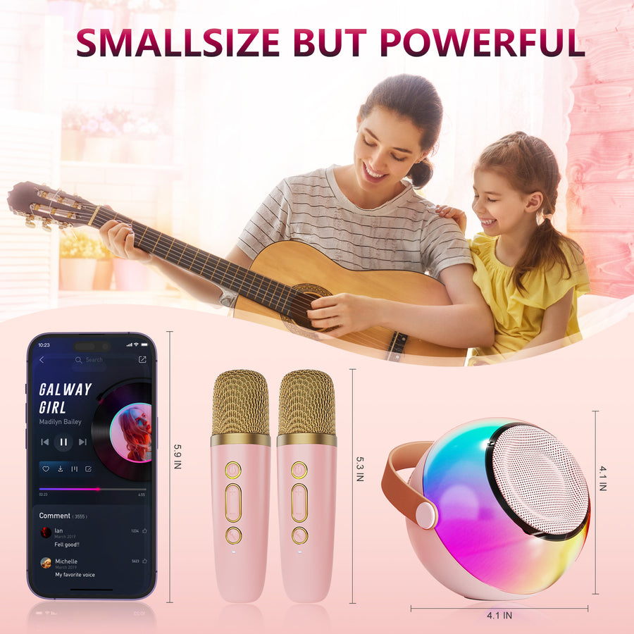 Mini Karaoke Machine With Dazzling Lights And Wireless Microphones