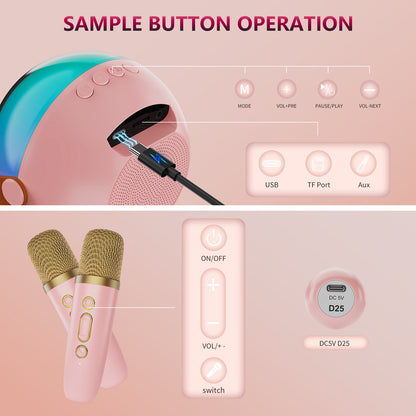 Mini Karaoke Machine With Dazzling Lights And Wireless Microphones