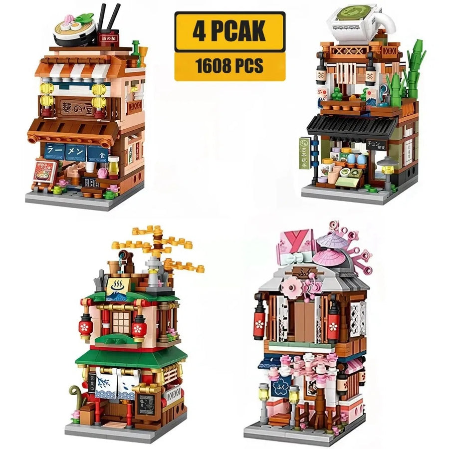 4 PACK Brick Building Set For Kids, 2969 PCS Building Blocks Kit Japanese Street Building Toy Set Gift For 6-15 Years Old Kid And Adult