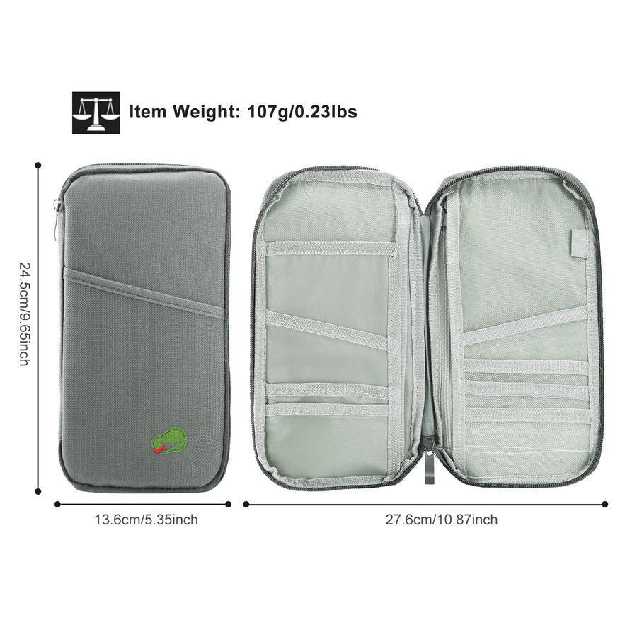 Travel Passport Wallet – Water-Repellent Zipper Case with 12 Card Slots, Ticket & ID Holder, Phone & Document Organizer