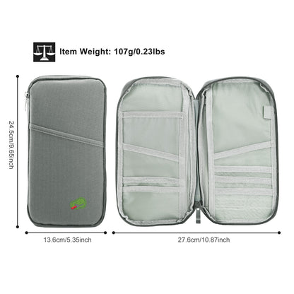 Travel Passport Wallet – Water-Repellent Zipper Case with 12 Card Slots, Ticket & ID Holder, Phone & Document Organizer