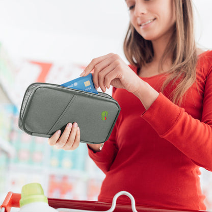 Travel Passport Wallet – Water-Repellent Zipper Case with 12 Card Slots, Ticket & ID Holder, Phone & Document Organizer