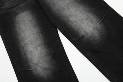 Contrast Color Denim Straight-leg Trousers Men