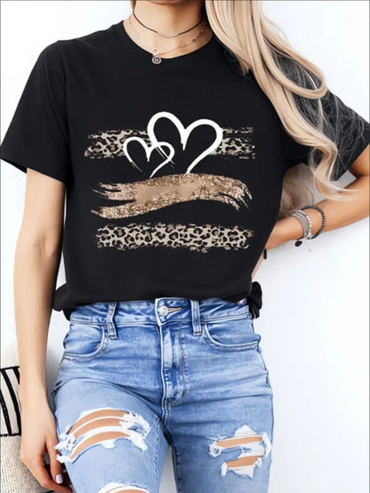 Love Leopard Print Ladies' Casual Loose Short Sleeves