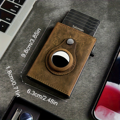 AirTag Men’s RFID Wallet – Minimalist Slim Pop-up Card Holder with Smart Stand