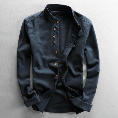 Men's Casual Shirt Chinese Style Stand Collar Cotton Linen