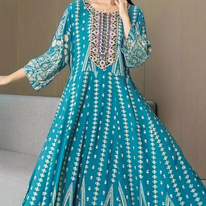 Bohemian Style Dress Ethnic Style Embroidered Large Swing Skirt