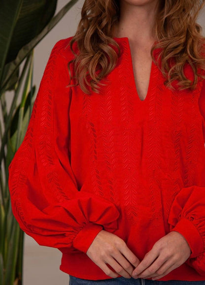 2025 Red Linen Embroidered Blouse – Ukrainian Vyshyvanka Boho Style, Gift for Her