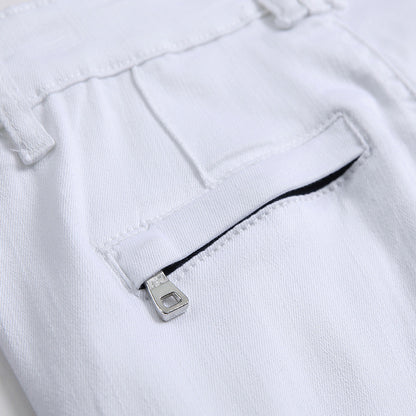 Men's white slim denim shorts