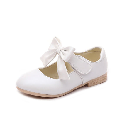 Girls’ White Leather Shoes – Bowknot Princess Dress Shoes for Children