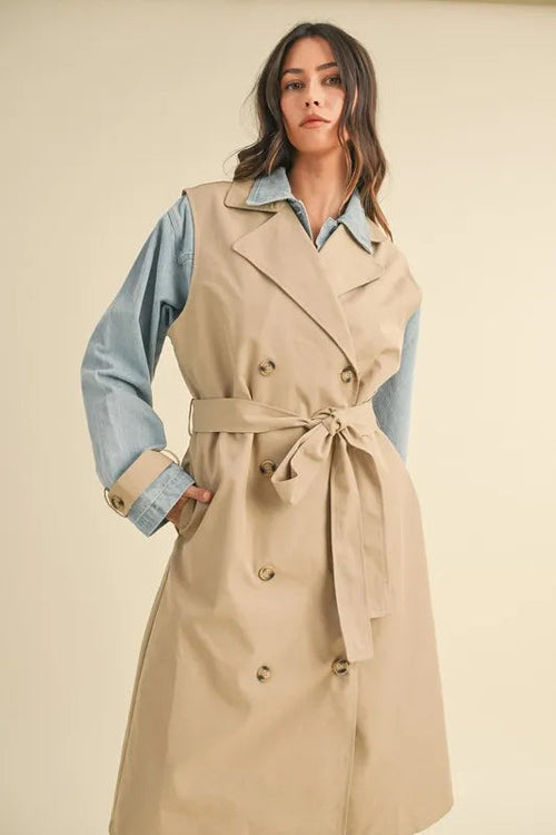 MABLE Layered Look Trench Coat With Denim Jacket