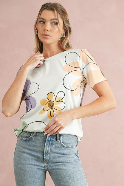 Summer Flower Print Round Neck T Shirt