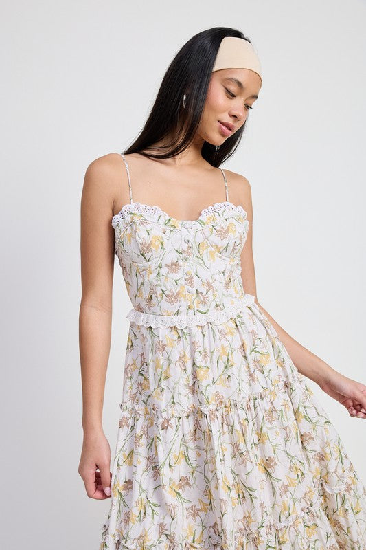 MIDI FLORAL CORSET DRESS