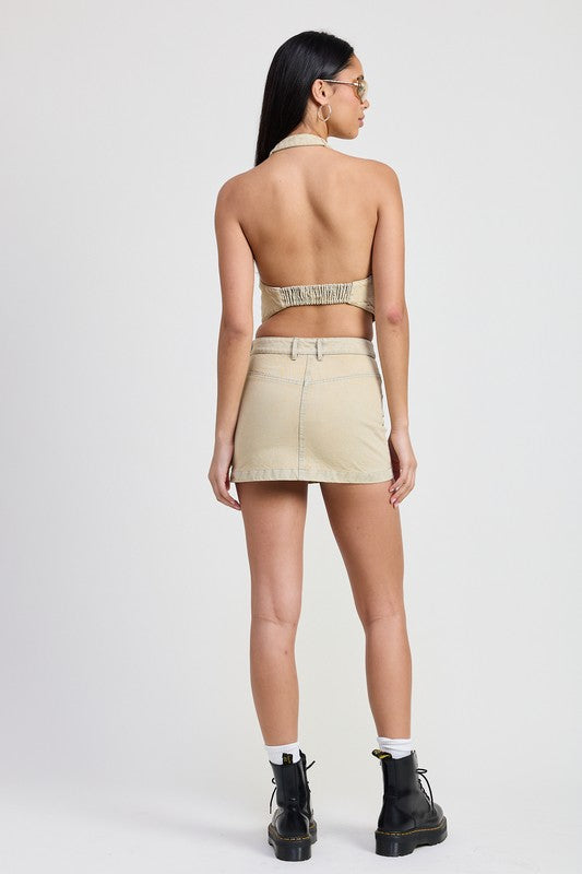 BUTTON DOWN HALTER NECK TOP