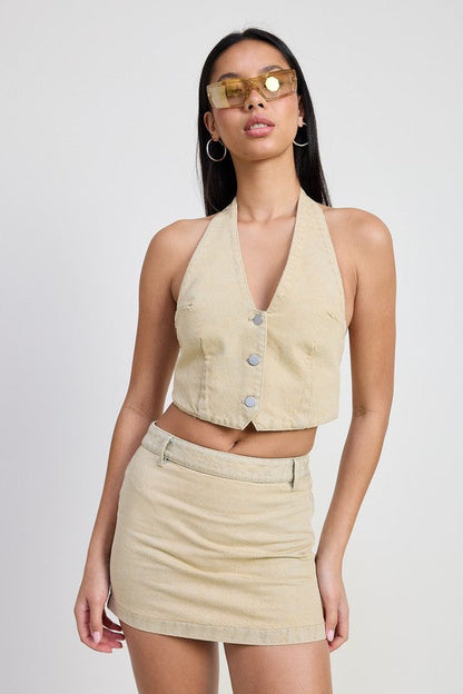 DENIM MINI SKIRT WITH TIE DYE DETAIL