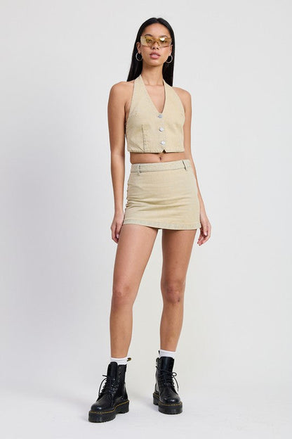 DENIM MINI SKIRT WITH TIE DYE DETAIL