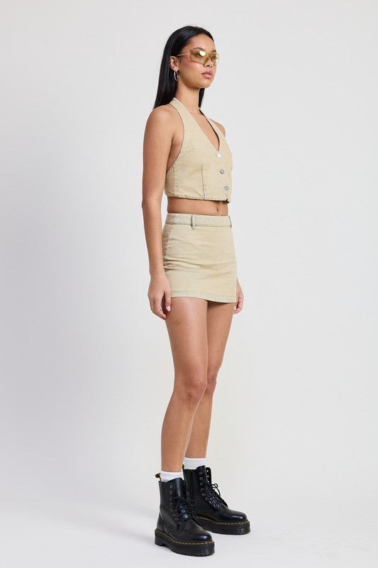 DENIM MINI SKIRT WITH TIE DYE DETAIL