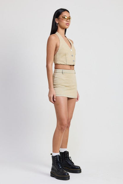 DENIM MINI SKIRT WITH TIE DYE DETAIL