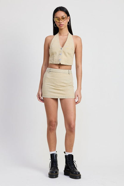 DENIM MINI SKIRT WITH TIE DYE DETAIL