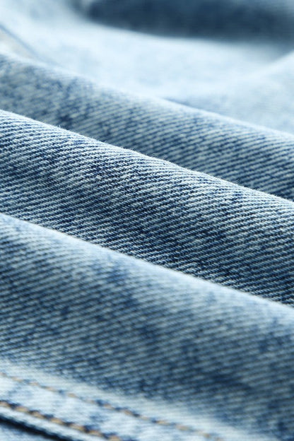 Geometric Print Frayed Hem Denim Jacket