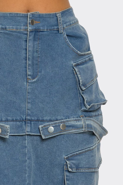 Utility Denim Maxi Skirt