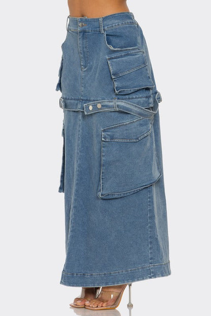 Utility Denim Maxi Skirt