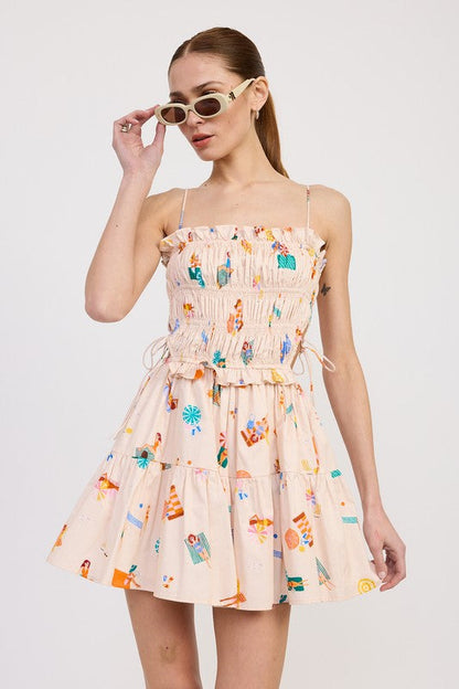 GATHERED POPLIN MIN DRESS