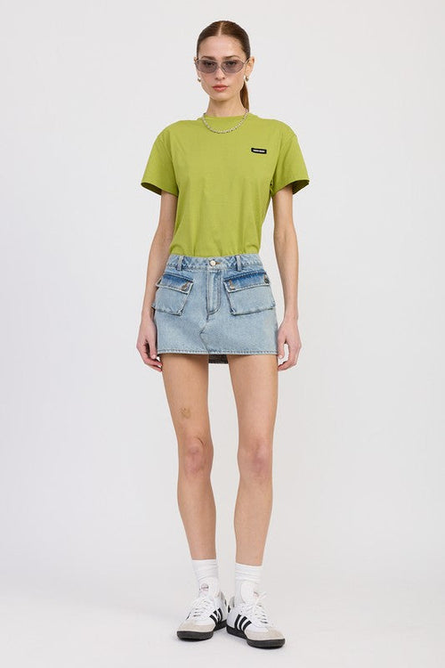 LOW WAIST DENIM MINI SKIRT WITH POCKETS