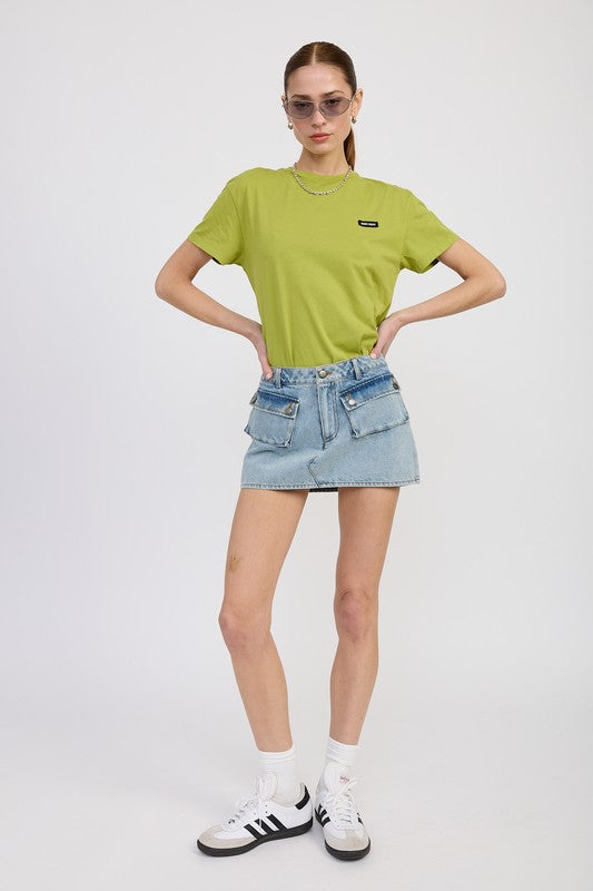 LOW WAIST DENIM MINI SKIRT WITH POCKETS