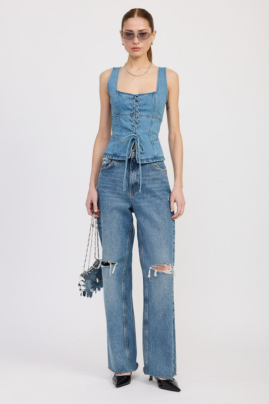 DENIM LACE UP BUSTIER TOP