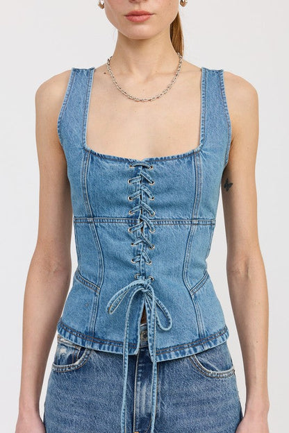 DENIM LACE UP BUSTIER TOP