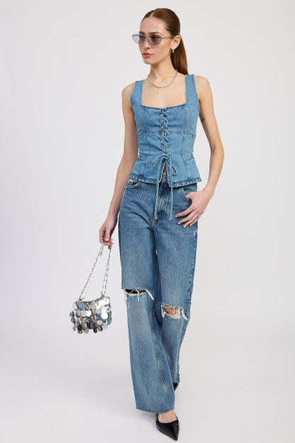 DENIM LACE UP BUSTIER TOP