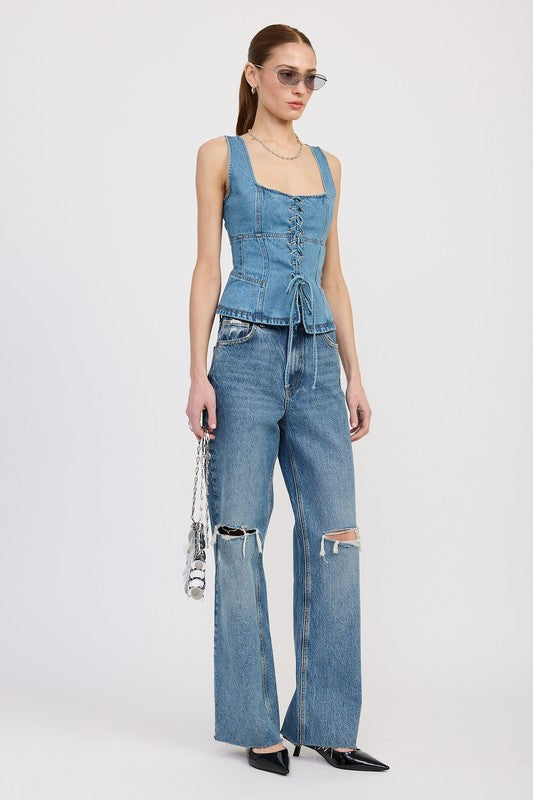 DENIM LACE UP BUSTIER TOP