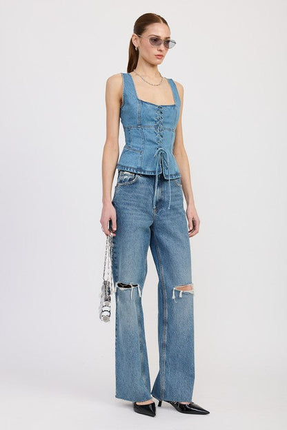 DENIM LACE UP BUSTIER TOP
