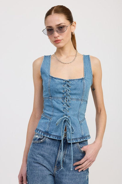 DENIM LACE UP BUSTIER TOP
