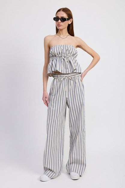STRIPED STRAPLESS TOP WITH FRONT TIE