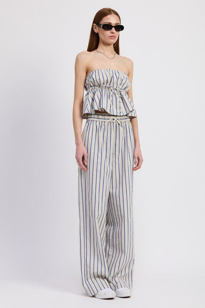 STRIPED STRAPLESS TOP WITH FRONT TIE