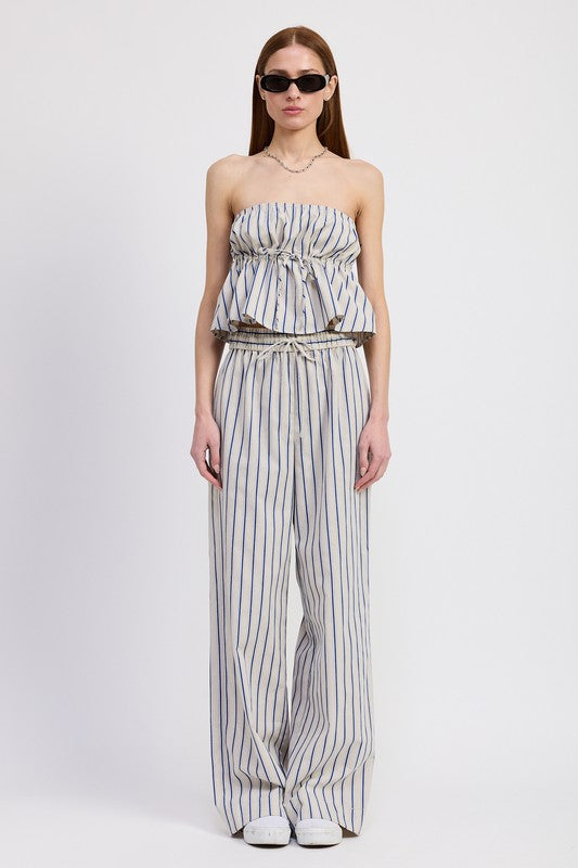 STRIPED STRAPLESS TOP WITH FRONT TIE