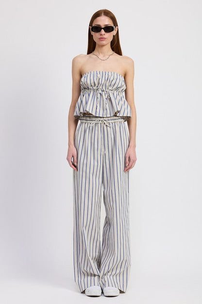 STRIPED STRAPLESS TOP WITH FRONT TIE