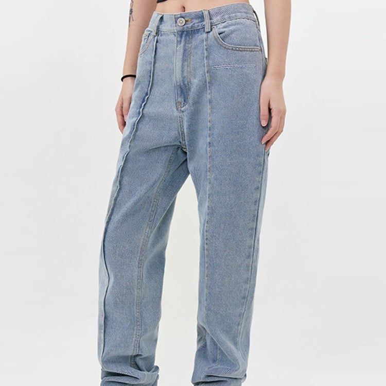 Women’s Deconstructed Stitching Straight Jeans