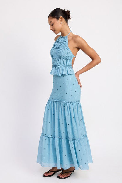 TIERED RUFFLE MIDI SKIRT