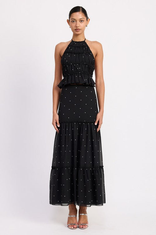 TIERED RUFFLE MIDI SKIRT