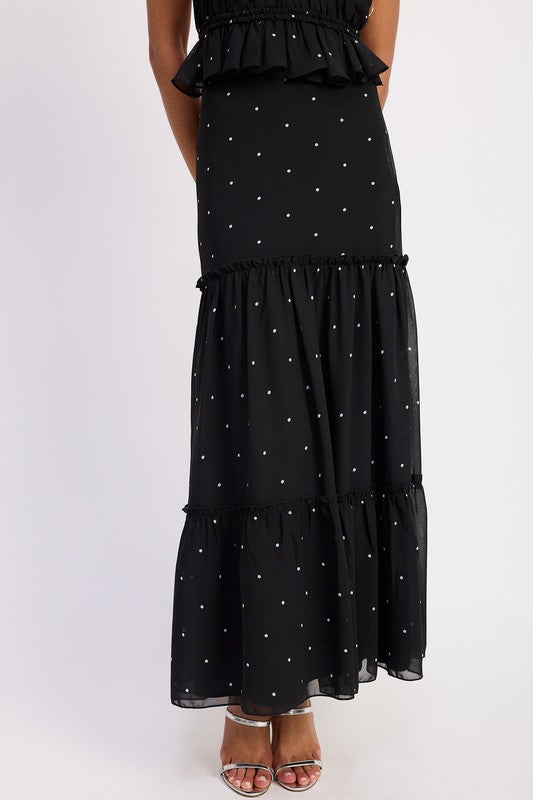 TIERED RUFFLE MIDI SKIRT