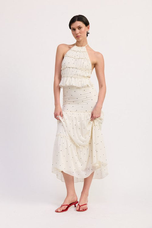 TIERED RUFFLE MIDI SKIRT