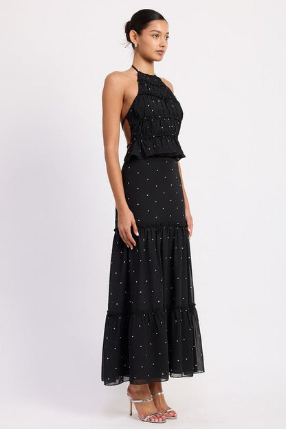 TIERED RUFFLE MIDI SKIRT