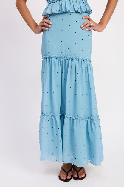 TIERED RUFFLE MIDI SKIRT