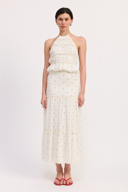 TIERED RUFFLE MIDI SKIRT