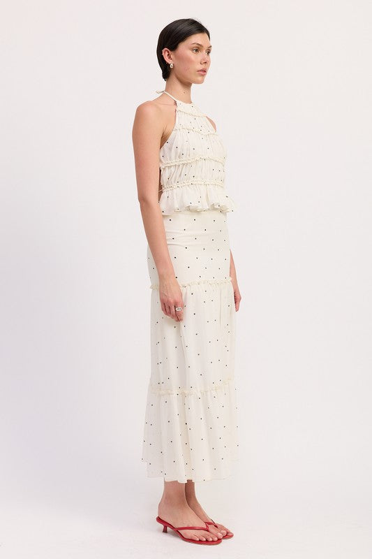 TIERED RUFFLE MIDI SKIRT